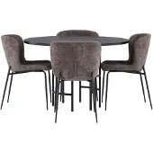 Ebuy24 Copenhagen eethoek eettafel zwart 4 stoelen bouclé bruin.