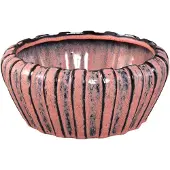 Ptmd Mirei Pink Ceramic Pot Vertical Ribbed Round Low S