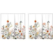 Torribaly 2-delig douchegordijn met 24 haken, aquarel botanische bloemen