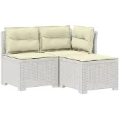 vidaXL 3-Zits Tu bank met Kussens Rattan Look 3-zits PP Wit