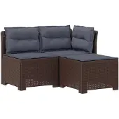 vidaXL 3-Zits Tu bank met Kussens Rattan Look 3-zits PP Bruin