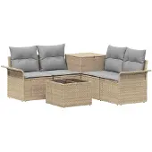 vidaXL Bankstel 6 st 4-zits Beige en Lichtgrijs Poly Rattan en Staal