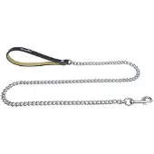 Champion Hondenriem Ketting 110 cm met Lederen Handvat - Zilver/Zwart