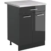 Vicco Keukenonderkast R-Line Antraciet Hoogglans/Antraciet 60 cm met lade marmer werkblad, Model 61076