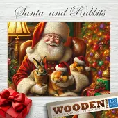 Wooden City Houten kerstpuzzel 150 stukjes - Kerstman & Konijnen