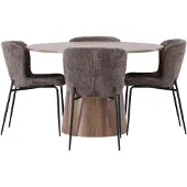 Ebuy24 Lanzo eethoek eettafel naturel 4 stoelen bouclé bruin.