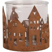 Clayre & Eef Waxinelichthouder Huis Ø 11x10 cm Bruin Metaal