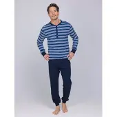 Pastunette Pyjama lang 'Blue Draft' donkerblauw