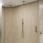 Saniclear Uni dubbele douche geborsteld messing PVD met plafondarm en staafhanddouche