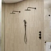 Saniclear Uni dubbele douche mat zwart met wandarm en 3 standen handdouche