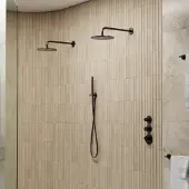 Saniclear Uni dubbele douche mat zwart met wandarm en staafhanddouche