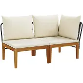 vidaXL 2 st Tuin Lounge Set met Kussens Massief acaciahout & touw