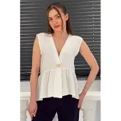 Bigdart V-hals Knoploze Mouwloze Blouse