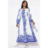 MSN Collection Gedrukte V-hals Maxi Jurk met Strikdetail