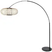 Steinhauer Zwarte booglamp Sparkled Light met bamboe kap Ø60cm