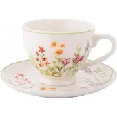 Altomdesign Poreseleinen Kop en Schotel 220ml - Lente Natuur Ontwaken Bloemen
