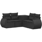vidaXL Bankstel 5 st Zwart 188 x 188 x 85 cm Poly Rattan en Staal