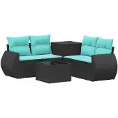 vidaXL Bankstel 6 st Zwart en Blauw 55 x 55 x 37 cm