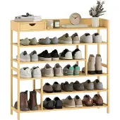 HOMCOM Schoenenrek Bamboe 101L x 30B x 100H cm Natuurhout
