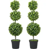 HOMCOM Kunstmatige Topiaria Kunststof, cement 28L x 28B x 100H cm Groen