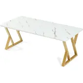 En.casa Salontafel 'Nolu', 120 x 60 x 46 cm, rechthoekig, metalen frame, goudkleurig/marmerlook, wit