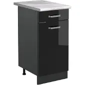 Vicco Keukenonderkast R-Line, Zwart hoogglans/Antraciet, 40 cm marmer werkblad