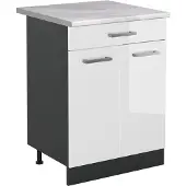 Vicco Keukenonderkast R-Line, Wit Hoogglans/Antraciet, 60 cm met lade marmer werkblad
