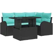 vidaXL Tuinset, 5-delig, zwarte polyrotan, voor 4 personen