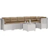 vidaXL 6-Zits Tuinbank met Kussens Rattan uitstraling PP Wit