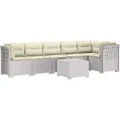 vidaXL 6-Zits Tuinbank met Kussens Rattan uitstraling PP Wit