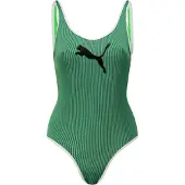 Puma Gestreepte geribbelde eendelige zwemkleding voor dames (Groen)