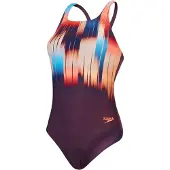 Speedo Dames/Dames Medalist Digitaal afgedrukt eendelig zwempak (Pruim/Rood)