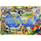 Wooden City WoodenCity Wereldkaartpuzzel met dieren - 1010 houten stukjes
