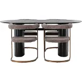 Ebuy24 Isolde eethoek eettafel zwart 4 stoelen bouclé bruin.
