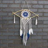 Ancient Wisdom Bescherming Dromenvanger - Med Macrame Oog Wit/Blauw/Grijs