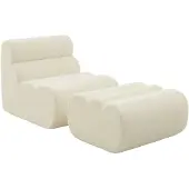 Sweeek Stoffen fauteuil getextureerde bouclé 1 zitplaats met voetenbankje Wit