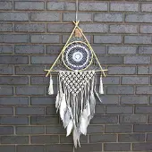 Ancient Wisdom Macramé Dromenvanger - Bescherming - Piramide - Wit & Grijs - 39x1x45x83cm