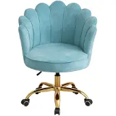 Russle Velvet Schelp Bureaustoel Lichtblauw met Goudkleurig onderstel