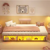 MODFU Bed - Roze - Met Opbergruimte En Ledverlichting - Eenpersoons