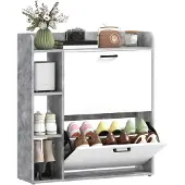 HOMCOM neerklapbare schoenenkast - Spaanplaat - 83x24x90,5cm - Wit en grijs