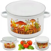 Tragar Geëmailleerde Soeppan met Deksel 2.5L - 18cm - Paddenstoelenmotief