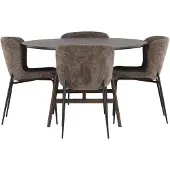 Ebuy24 Kaseidon eethoek eettafel donkerbruin 4 stoelen bouclé bruin.
