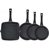 Zwieger Black Stone Pannenset: 3 Koekenpannen + Grillpan (Inductie)