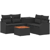 vidaXL Bankstel 6 st Zwart 55 x 55 x 37 cm Poly Rattan en Staal