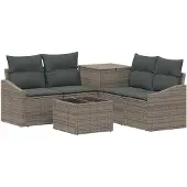 vidaXL Bankstel 6 st Grijs en Donkergrijs Poly Rattan en Staal