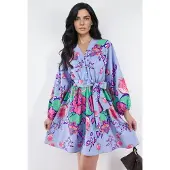 MSN Collection Bloemvormige V-Hals A-Lijn Mini Jurk met Riem