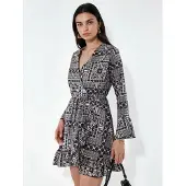 MSN Collection Geometrische Wikkel Mini Jurk Met Strik Taille