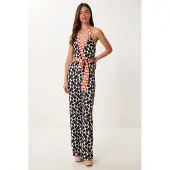 Happiness İstanbul Jumpsuit abrikoos / knalrood / zwart / wit