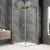 Polysan Globe vierkante douchecabine 100x100cm hoekinstap helder glas goud mat