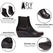 Fly london Dames Zwarte Leren Chelsea-laarzen met wighak - ORFU496